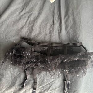 Victoria's Secret Black Garter Belt with Silver Accents